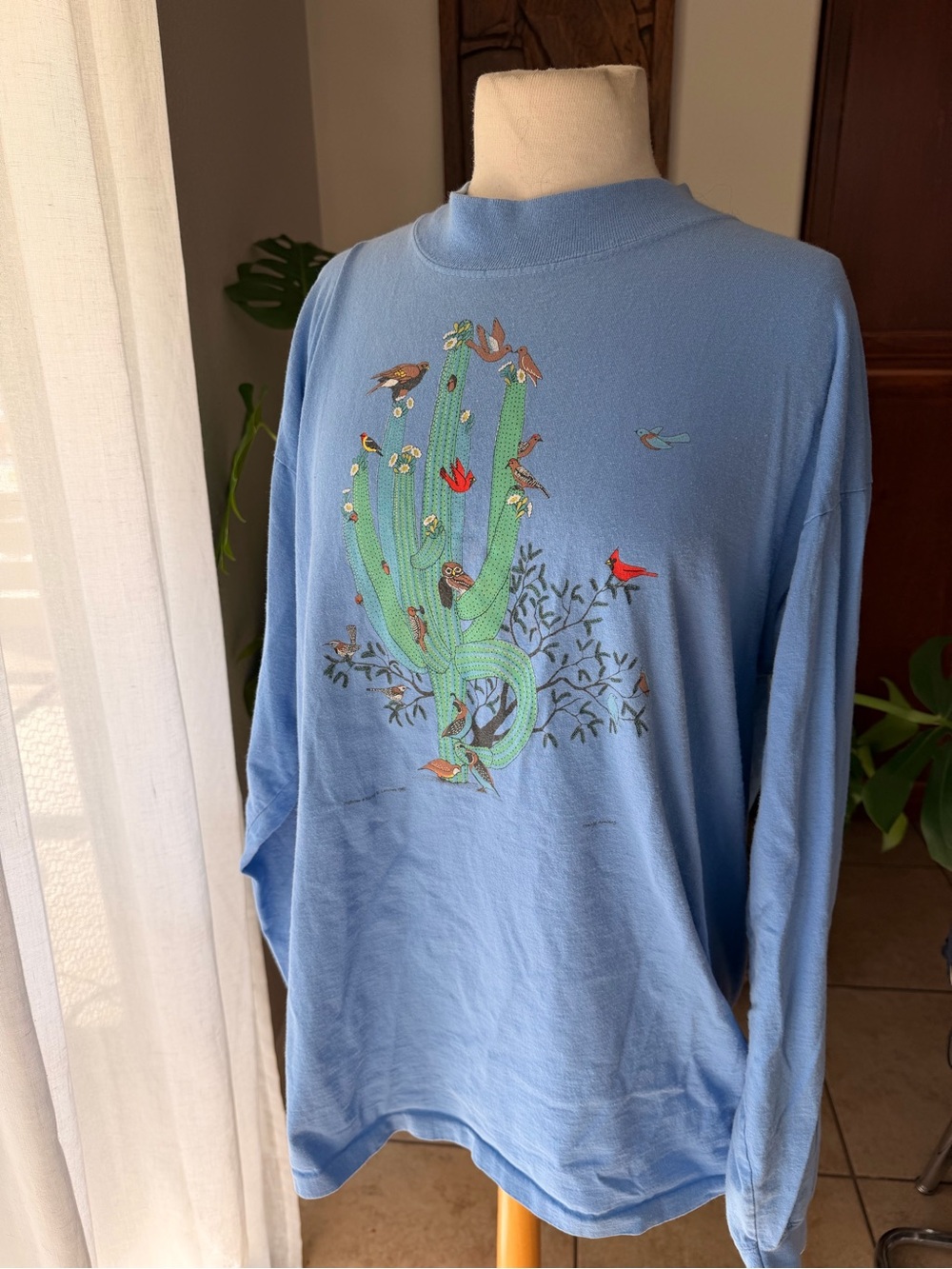 Vintage 80s Cactus Birds Nature Sweatshirt XL Made USA Single Stitch